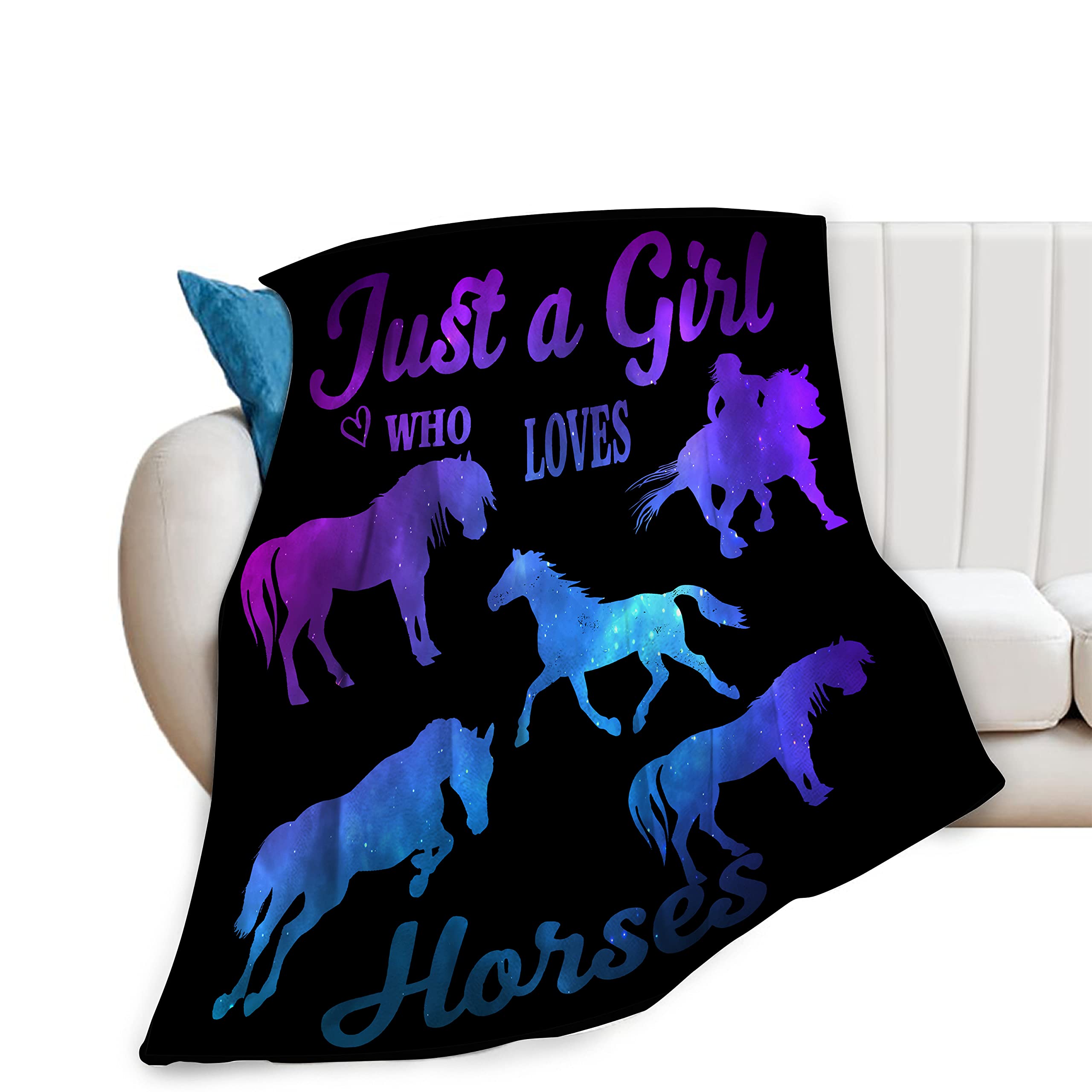 Horse Throw Blanket Ultra Soft Cozy Plush Just A Girl Who Loves Horses Flannel Fleece Blankets Lightweight Fuzzy Warm Animal Par
