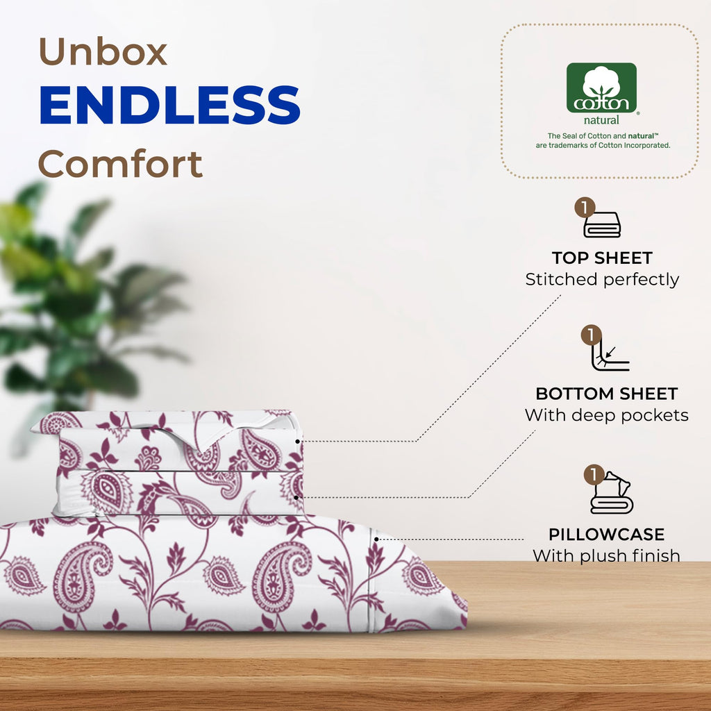 Thread Spread 100% Egyptian Cotton Printed Bed Sheets - 600 Thread Count 3 Pc Twin Sheet Set, Hotel Luxury Sateen Bedsheets, 16' Deep Pocket Soft Cooling Sheets For Twin Size Bed - Paisley