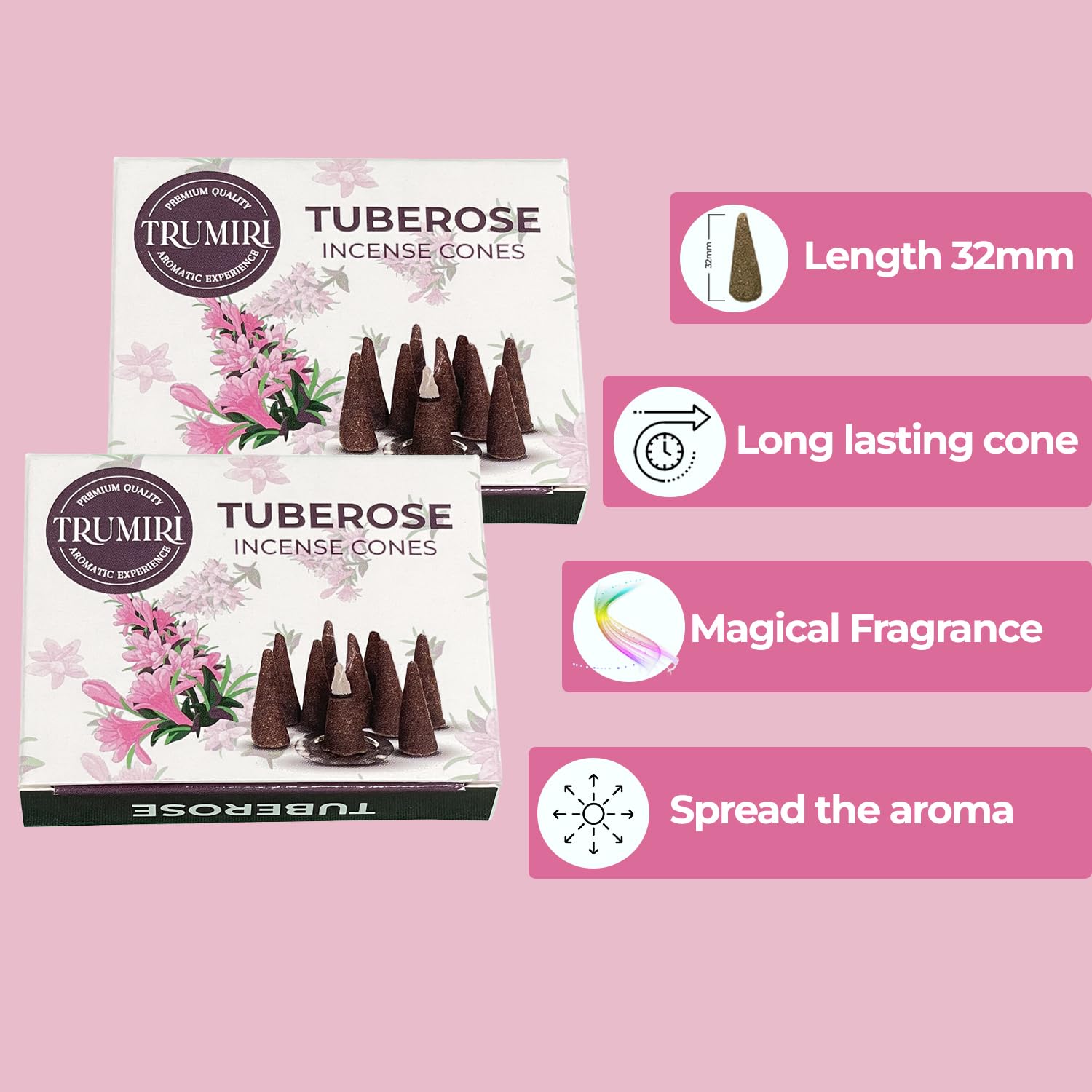 Tuberose Incense Cones - Total 20 Cone Incense - Dual Pack Of 10 Insence Cones - Incense Cones Scented - Cone Incense Scents - I