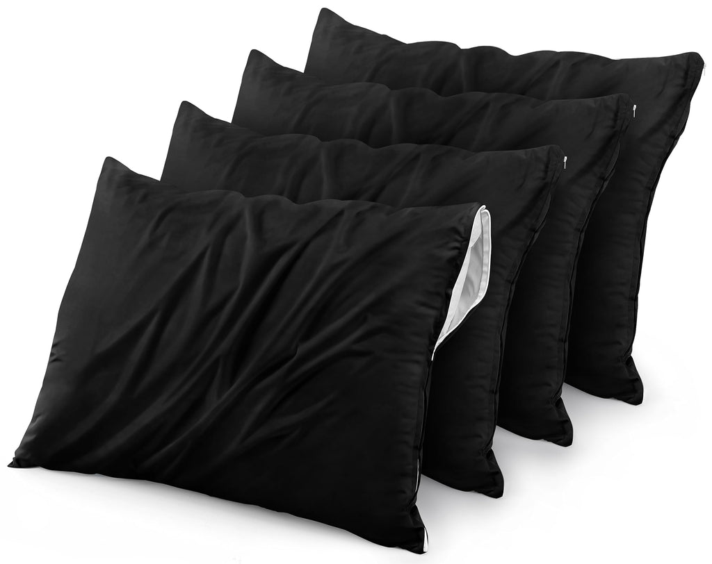 Utopia Bedding Waterproof Pillow Protectors Zippered (4 Pack, Black) Queen Size, Bed Bug Proof Pillowcases, Pillow Encasement Co