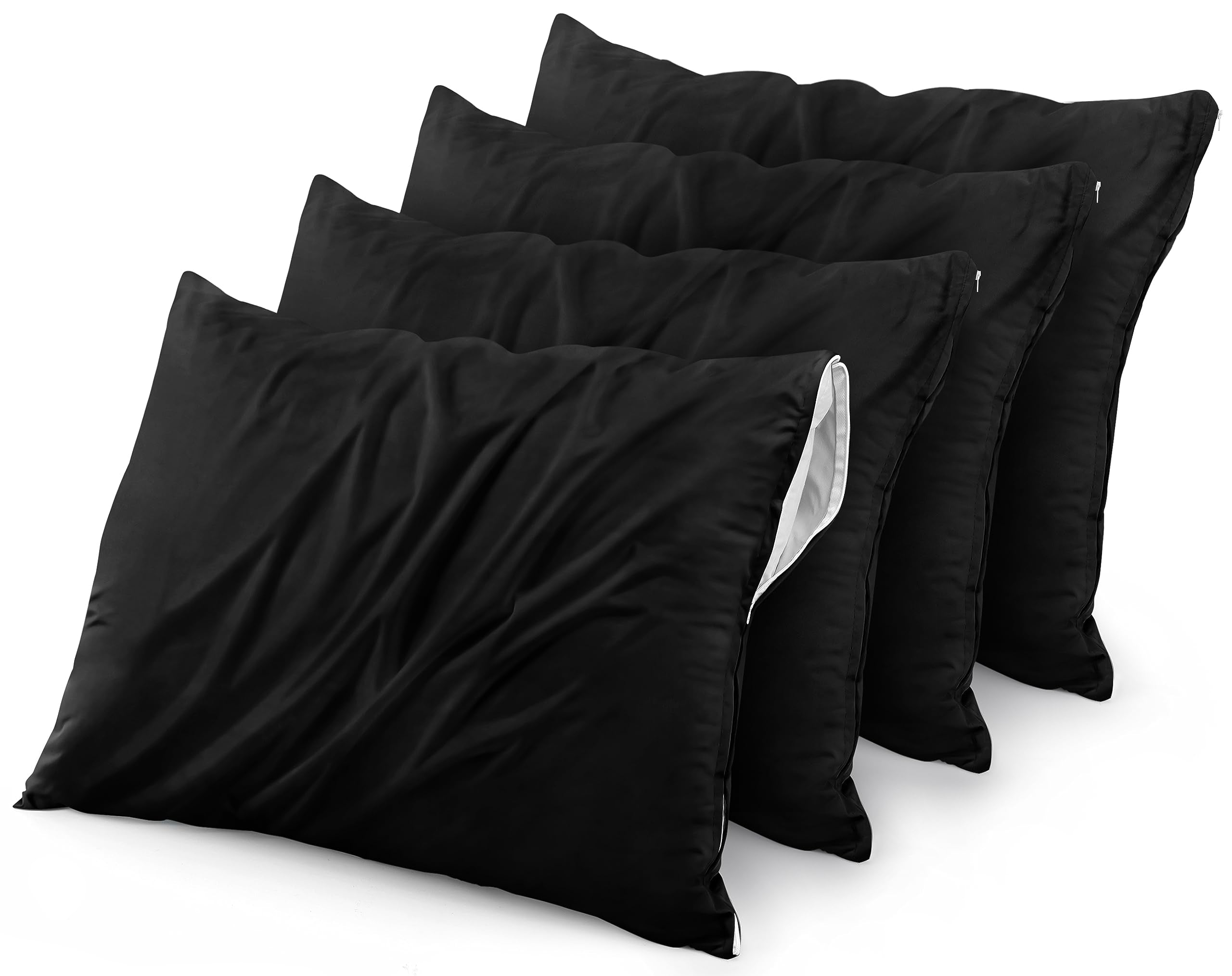 Utopia Bedding Waterproof Pillow Protector Zippered (4 Pack) Standard Black - Bed Bug Proof Pillow Encasement 20 X 26 Inches