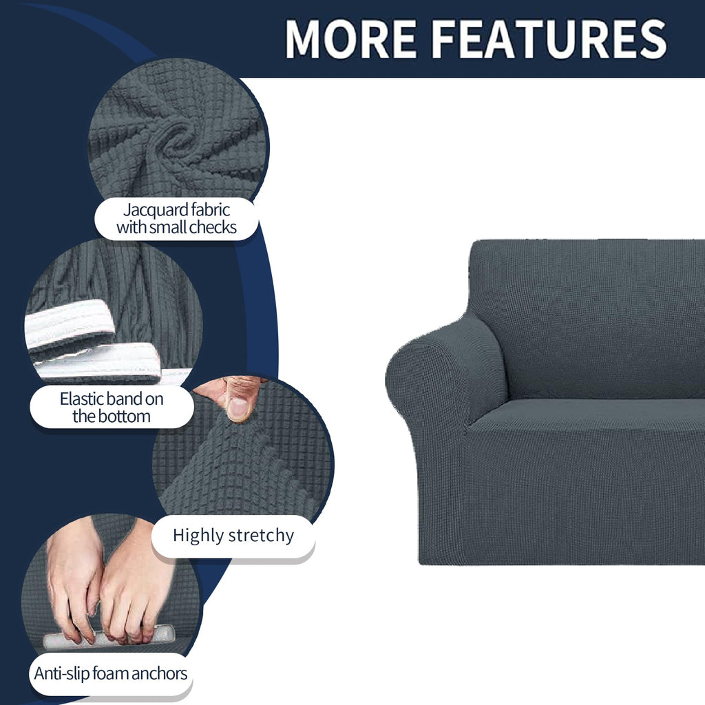 2025 New Stretch Oversized Sofa Slipcovers Couch Sofa Cover For 4 Seater Furniture Protector Covers With Elastic Bottom Jacquard Fabric Small Checks For Pets, Kids - Grey