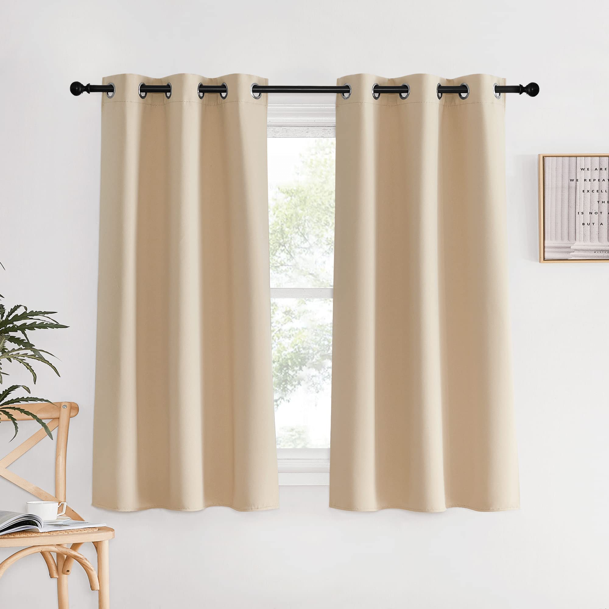 Nicetown Blackout Curtain Panels For Living Room, Biscotti Beige, Set Of 2, 34 By 60 Inch, Window Treatment Thermal Insulated So