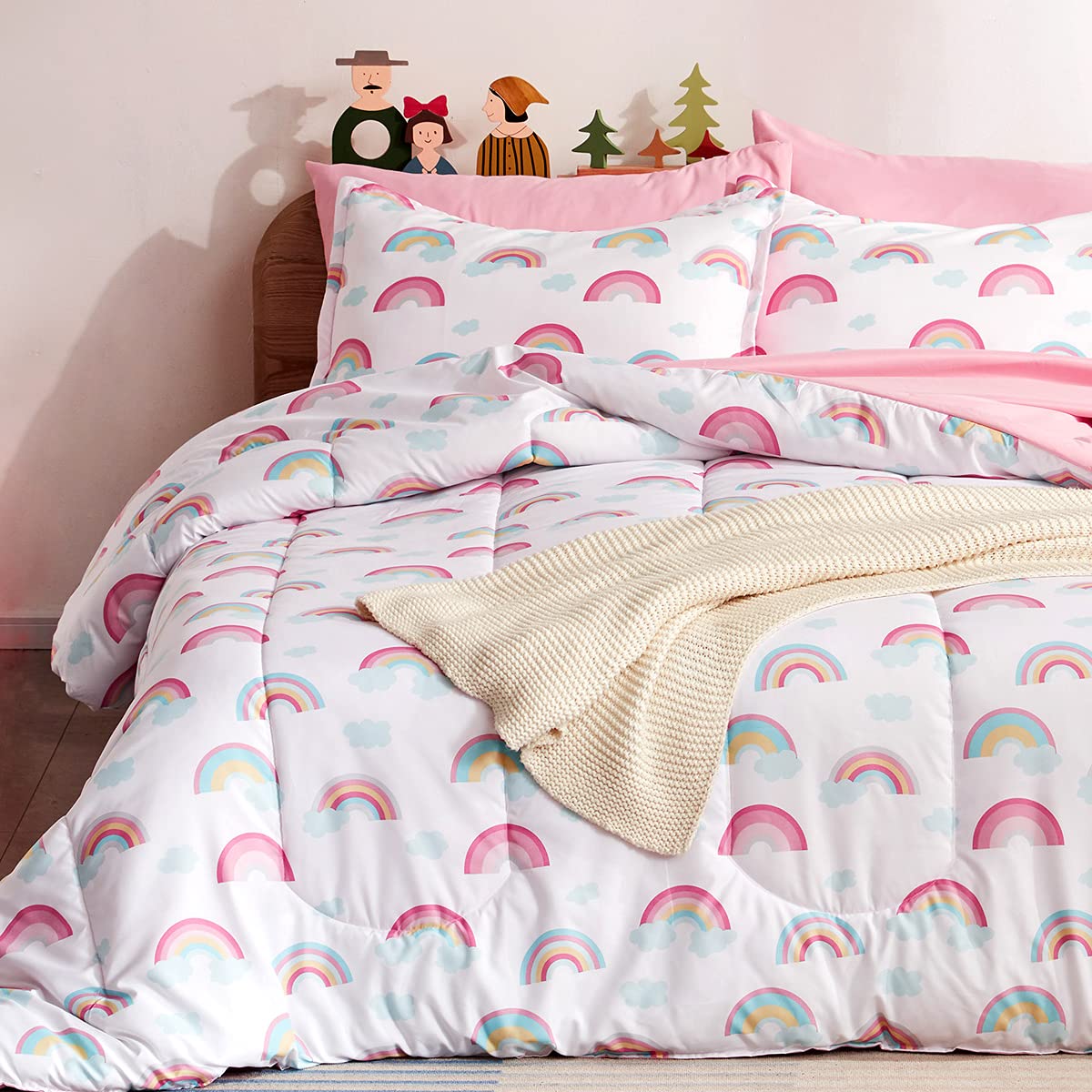 Sleep Zone Kids Rainbow Bedding Comforter Set Full/Queen Size - Super Soft & Cute Printed 3-Piece Comforter Set All Seasons For