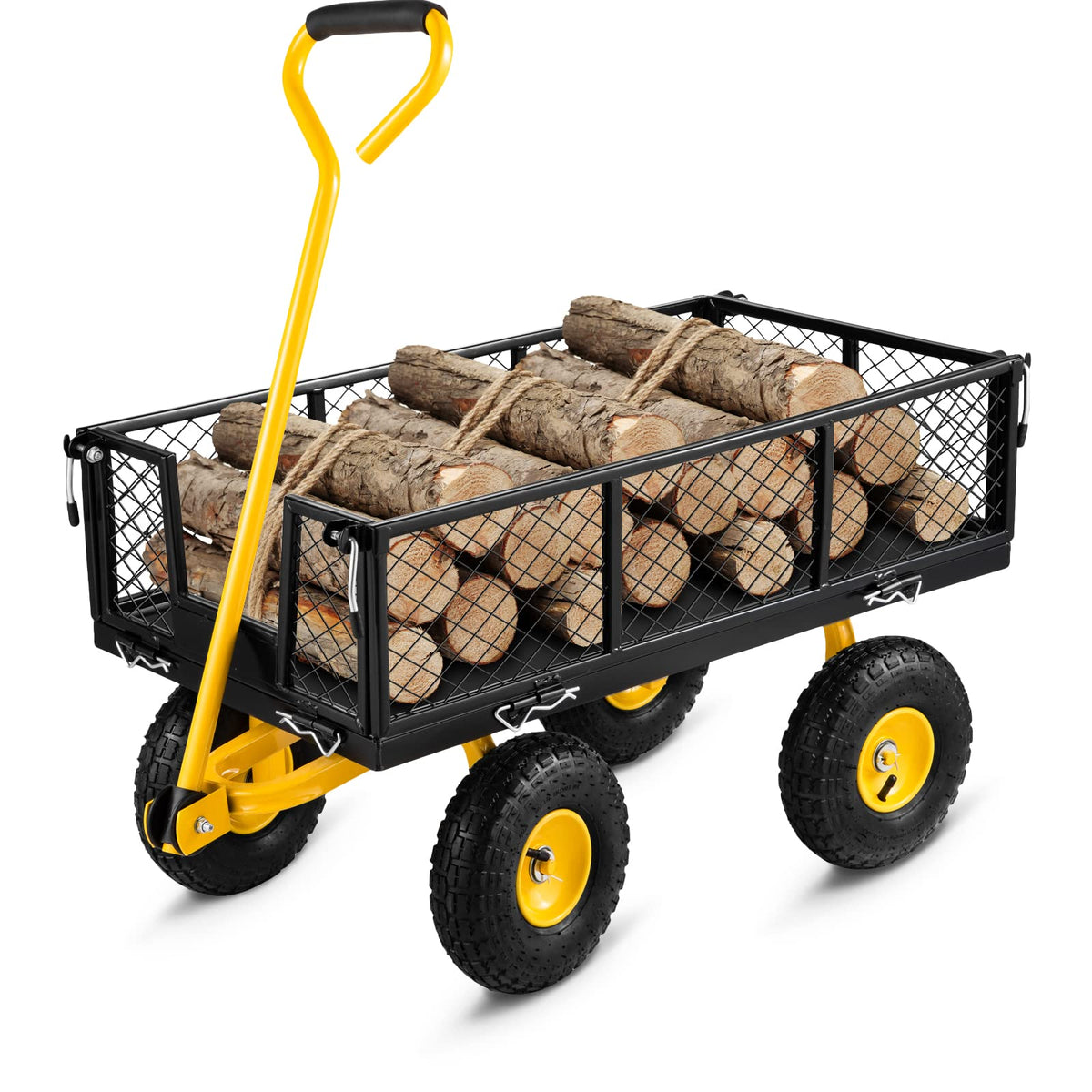 Vevor Steel Garden Cart, Heavy Duty 500 Lbs Capacity, With Removable Mesh Sides To Convert Into Flatbed, Utility Metal Wagon Wit