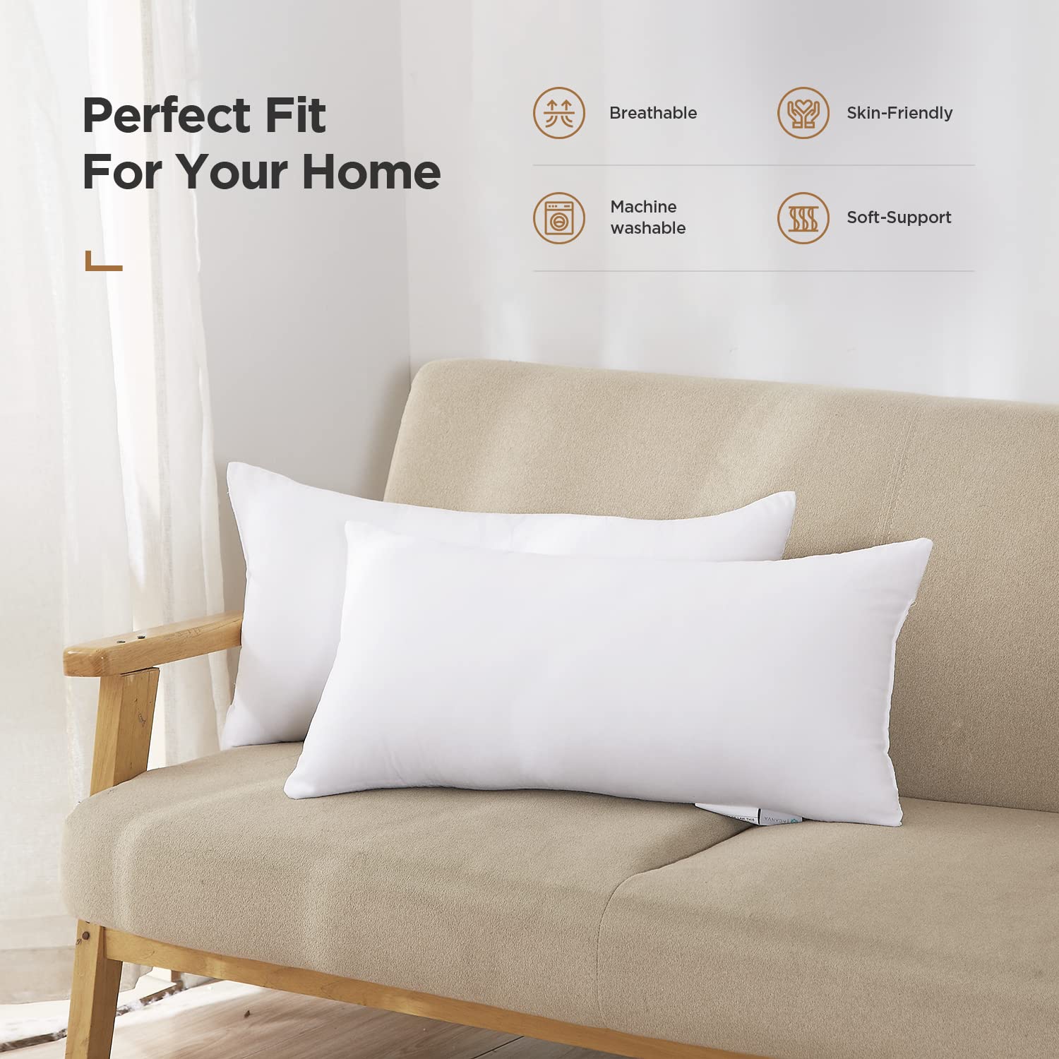 Acanva Throw Pillow Stuffer Inserts Decorative Rectangle Premium Sham Forms Cushion For Sofa Couch Chair, 16X26 Inch (Pack Of 2), White 2 Count