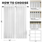 Meetbily Semi Sheer White Linen Curtains 96 Inches Long For Living Room 2 Panels Set Back Tab Light Filtering Modern Farmhouse B