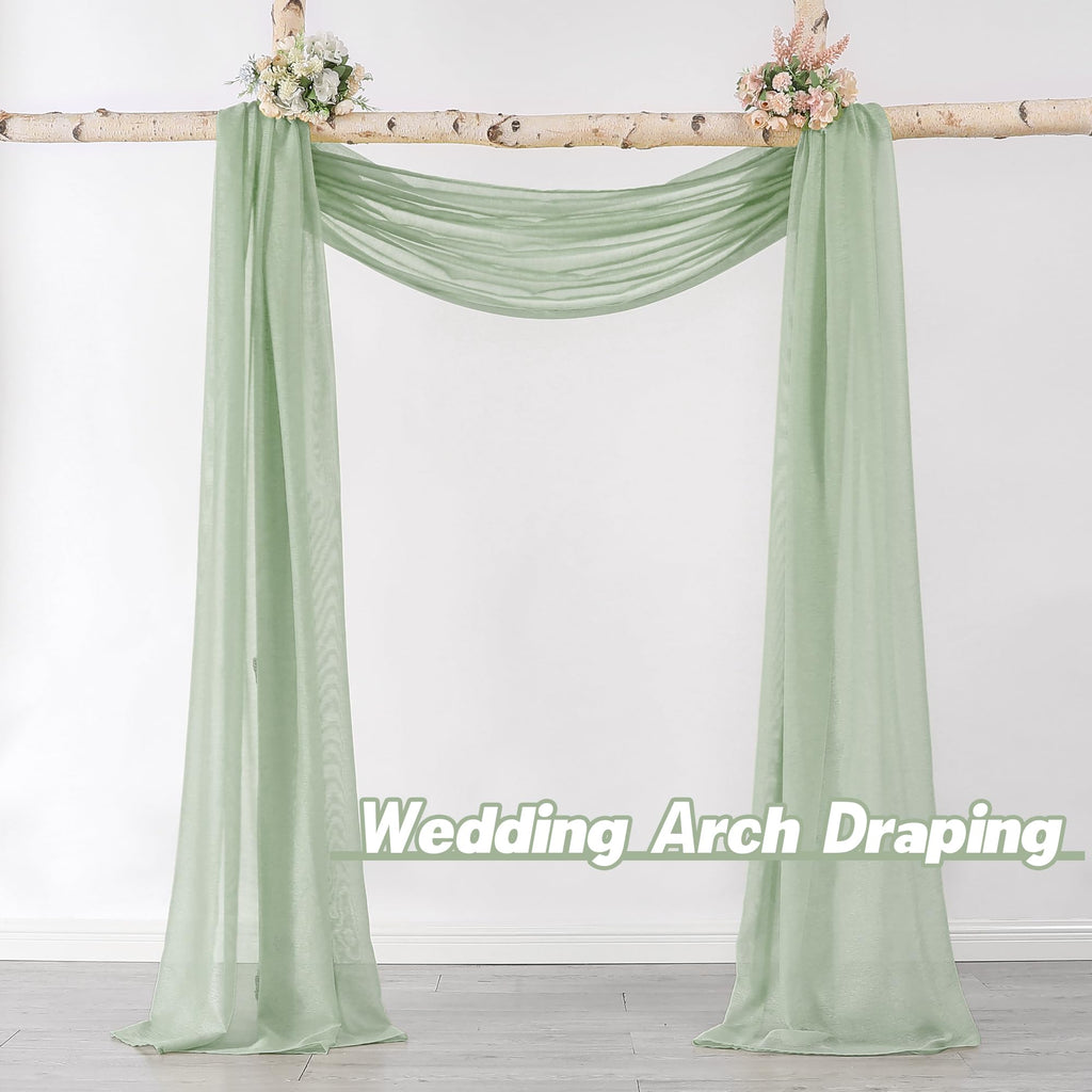 Donren 288 Inches Extra Long Sage Green Sheer Window Scarf Valance - Luxury Soft Semi Sheer Scarf For Window Wedding Arch Sheer