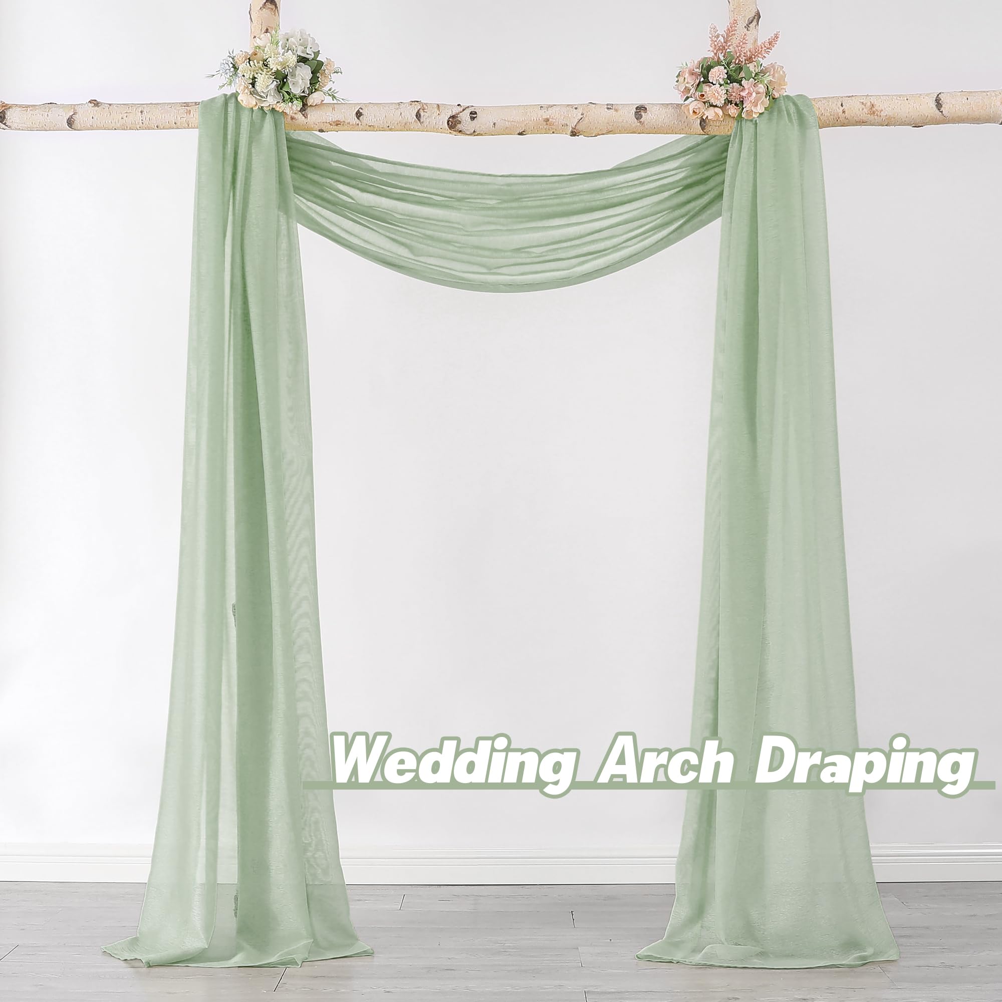 Donren Sage Green Sheer Window Scarf Valance - Luxury Soft Semi Sheer Scarf For Window Wedding Arch Sheer Curtains Scarf (1 Pane