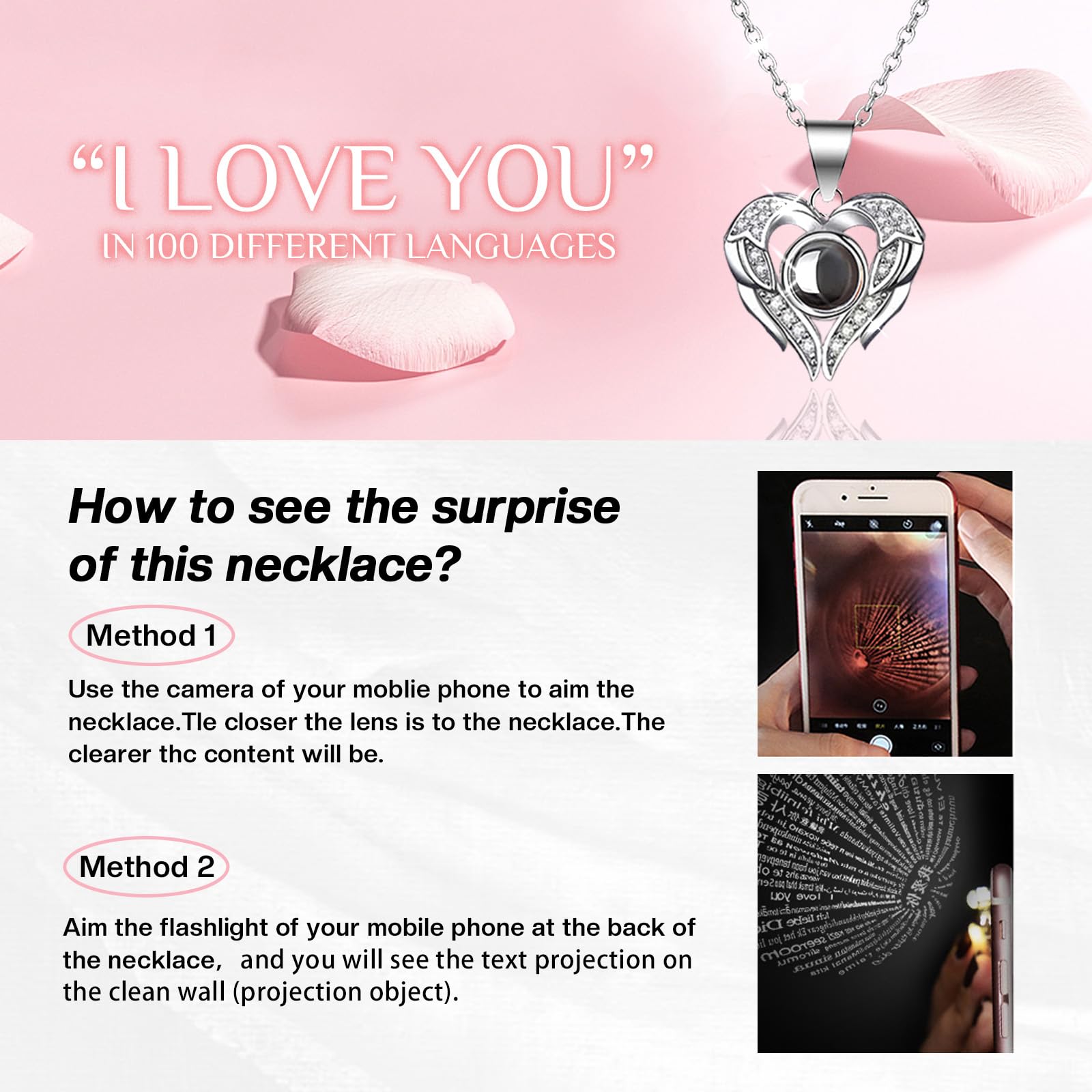 Moshen Preserved Pink Rose with I Love You Necklace - Gifts for Girlfriend, Mom, Wife for Valentine's Day, Birthday, Anniversary