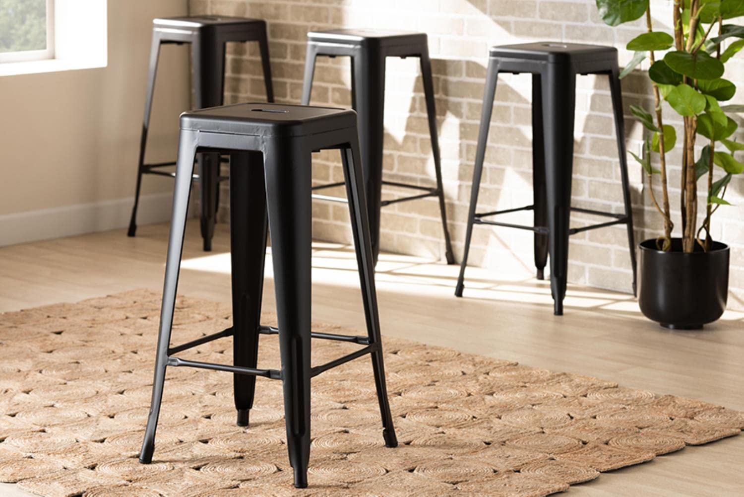 Baxton Studio Horton Modern and Contemporary Industrial Black Finished Metal 4-Piece Stackable Bar Stool Set