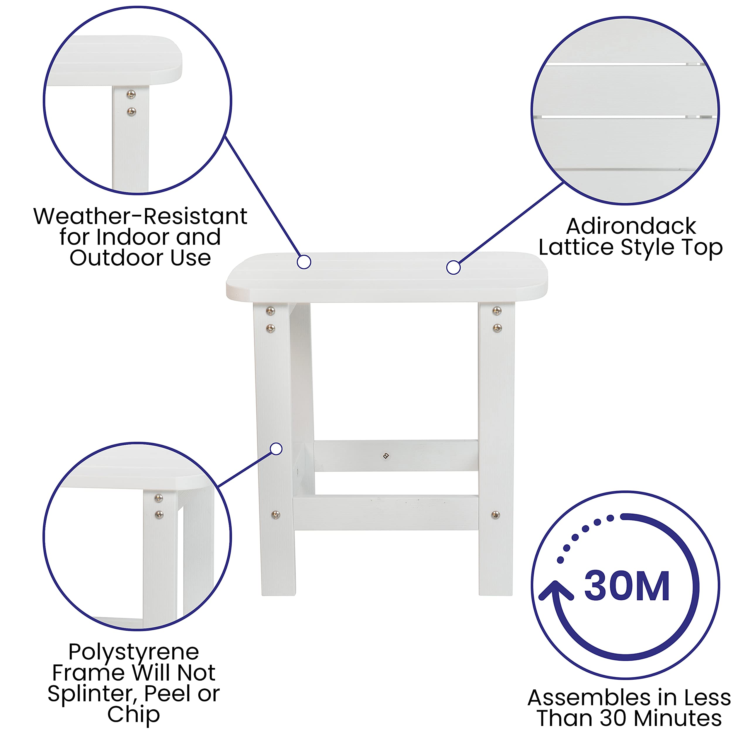 Flash Furniture 2 Pack Commercial All-Weather Poly Resin Folding Adirondack Chair with Side Table