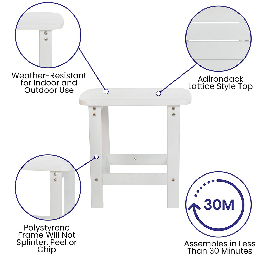Flash Furniture Charlestown Tiered Commercial Poly Resin Adirondack Side Table - White - All-Weather - Indoor/Outdoor