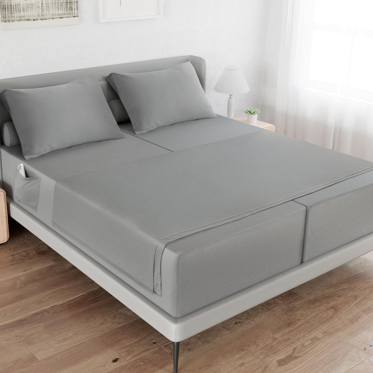 Split King Sheets Sets - 5 Piece Adjust Bed Set - Deep Pocket - Breathable & Fade Resistant Easy Fits 16In To 24In Pillow Top Be