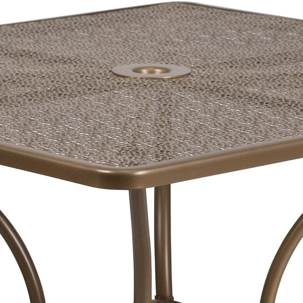 Flash Furniture Oia Commercial Grade 35.5" Square Gold Indoor-Outdoor Steel Patio Table with Umbrella Hole