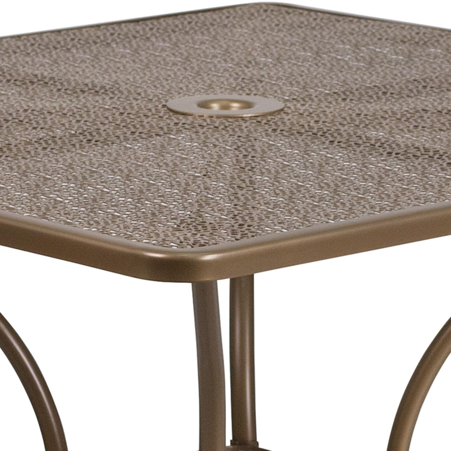 Flash Furniture Oia Commercial Grade 35.5" Square Gold Indoor-Outdoor Steel Patio Table with Umbrella Hole
