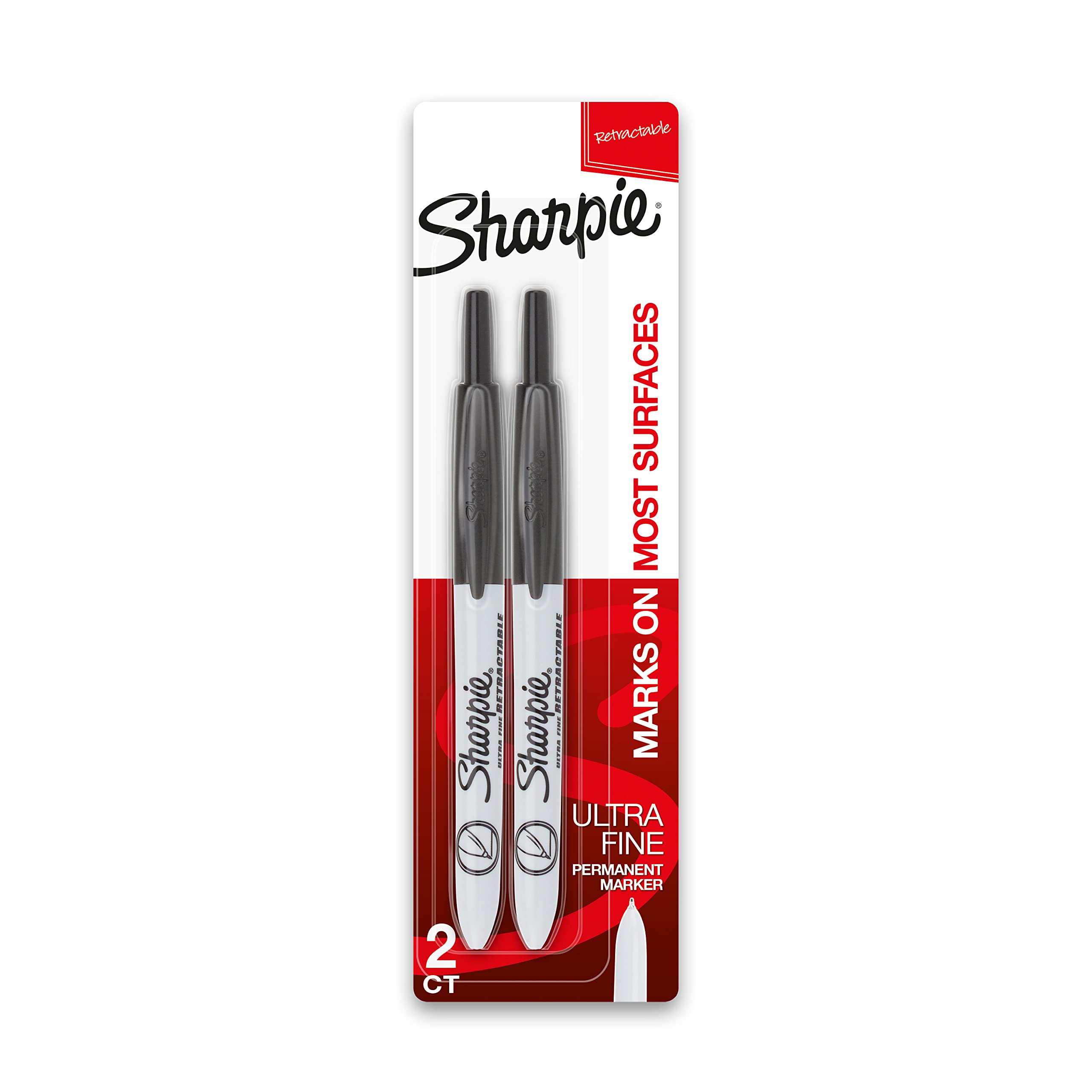 SHARPIE Retractable Permanent Markers  Ultra Fine Point  Black  2 Count