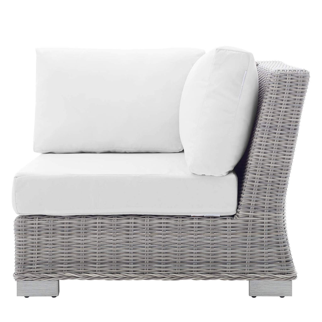 Modway Conway Sunbrella Outdoor Patio Wicker Rattan, Corner Chair, Light Gray White
