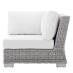 Modway Conway Sunbrella Outdoor Patio Wicker Rattan, Corner Chair, Light Gray White