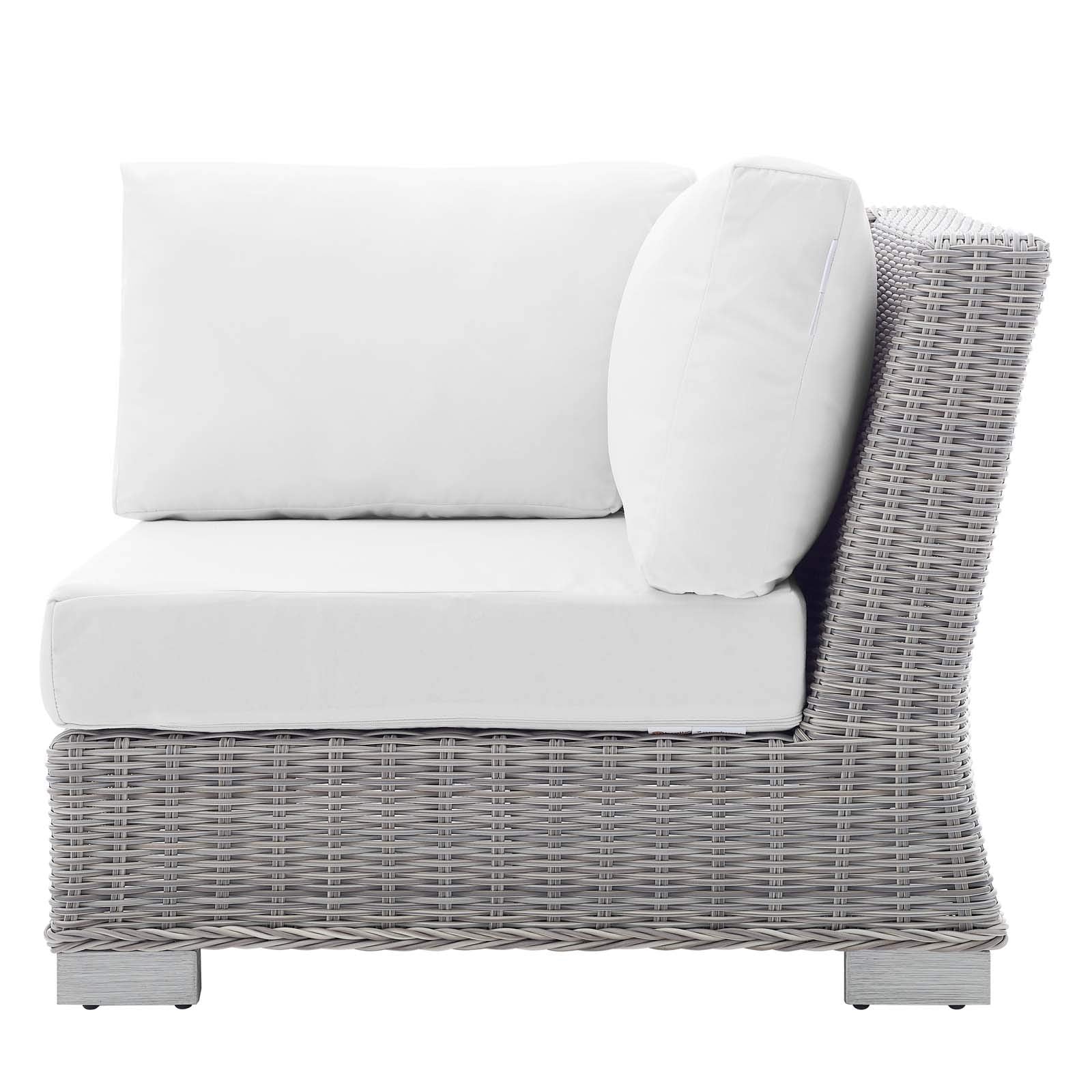 Modway Conway Sunbrella Outdoor Patio Wicker Rattan, Corner Chair, Light Gray White
