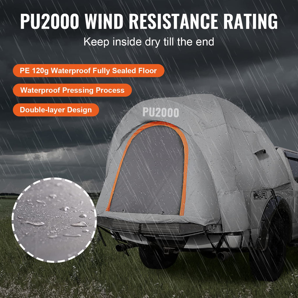 Vevor Truck Bed Tent, 6.4'-6.7' Pickup Truck Tent With Rain Layer And Carry Bag, Waterproof Pu 2000Mm Double Layer Truck Tent, A