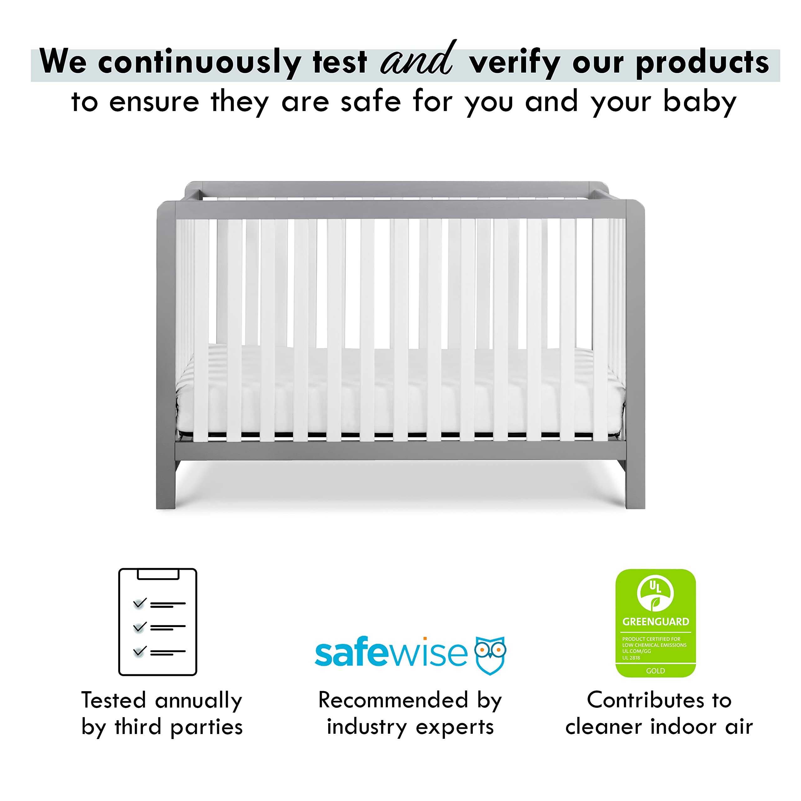 Carter'S By Davinci Colby 4-In-1 Low-Profile Convertible Crib In Grey And White, Greenguard Gold Certified