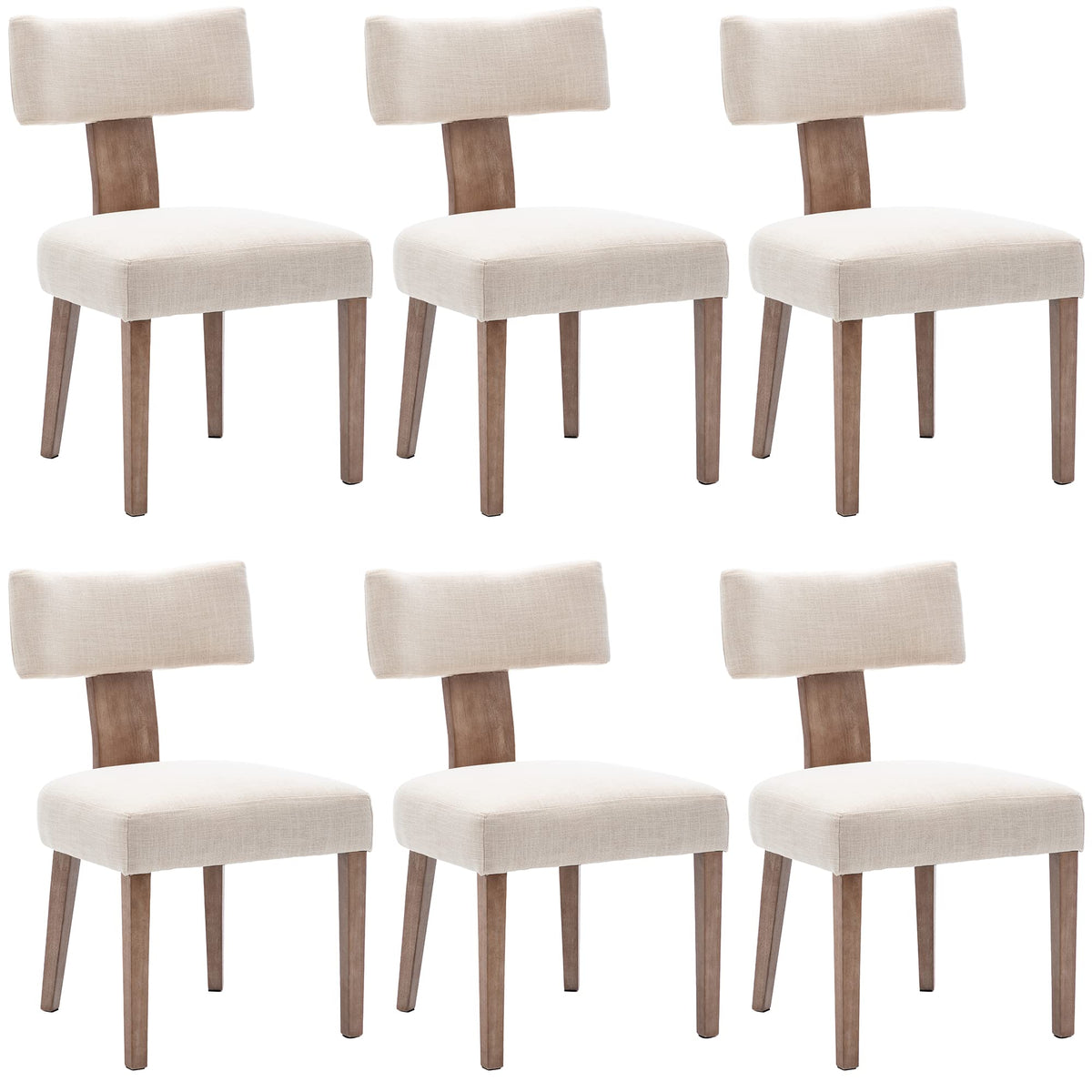 Wahson Beige Dining Chairs Set Of 6, Comfy Upholstered Modern Farmhouse Kitchen Chairs With Wood Legs, Linen Fabric Dining Chair