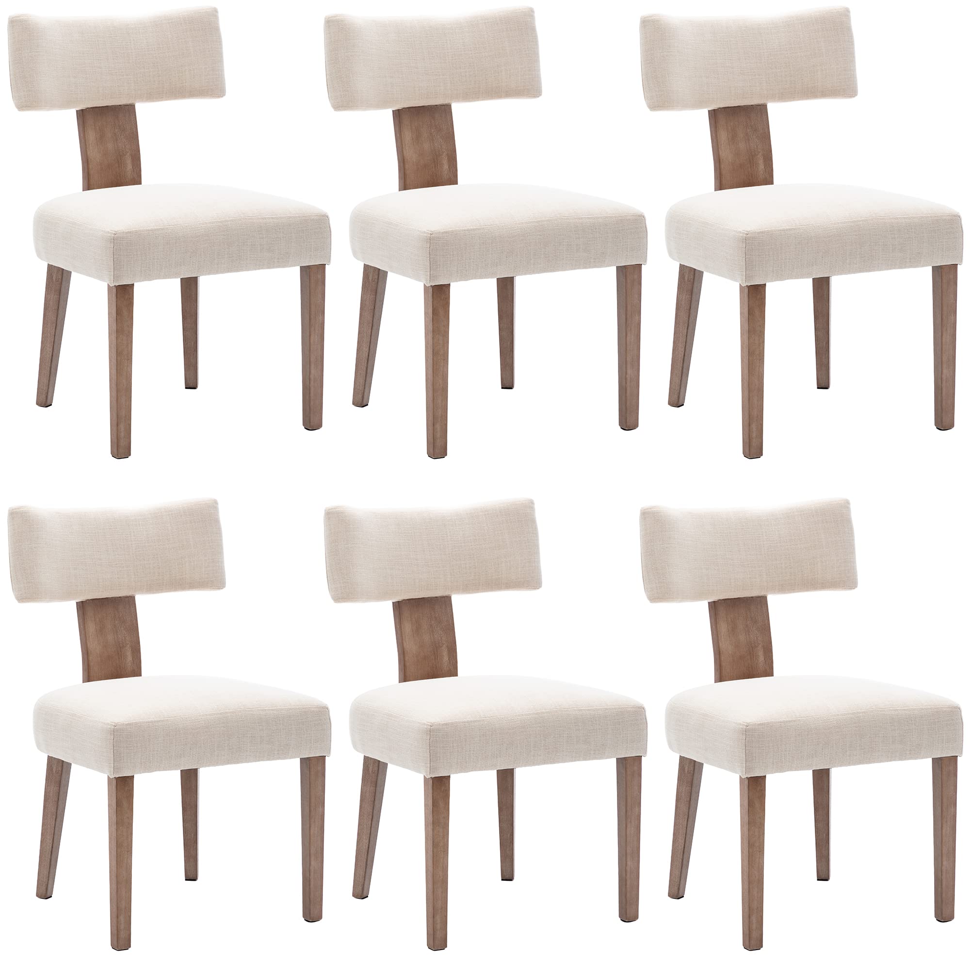 Wahson Beige Dining Chairs Set Of 6, Comfy Upholstered Modern Farmhouse Kitchen Chairs With Wood Legs, Linen Fabric Dining Chair