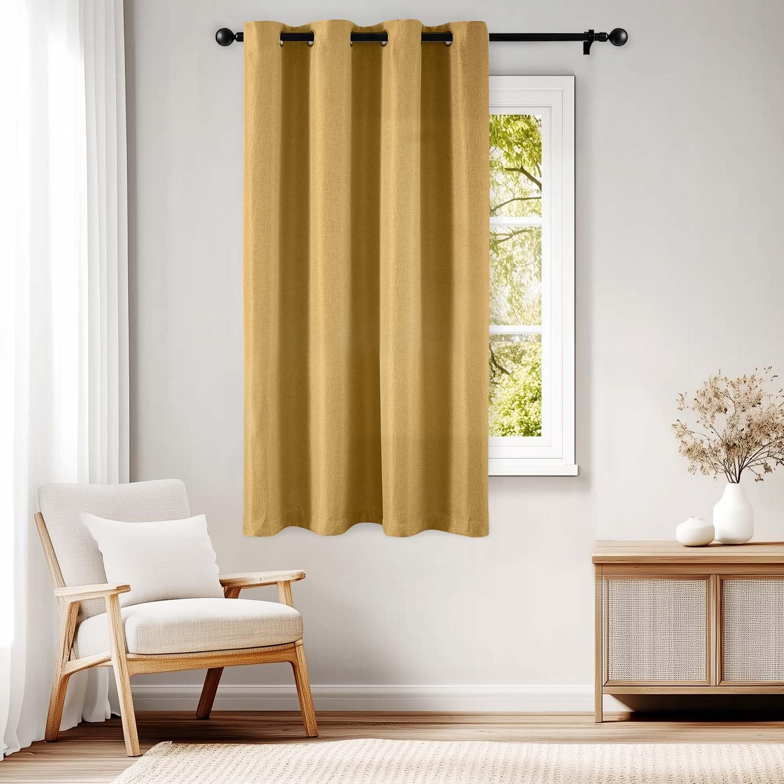 Jinchan Linen Textured Room Darkening Curtain 72 Inches Long For Living Room Room Darkening Thermal Insulated Grommet Top Window Drape For Bedroom 52X72 Mustard Yellow 1 Panel