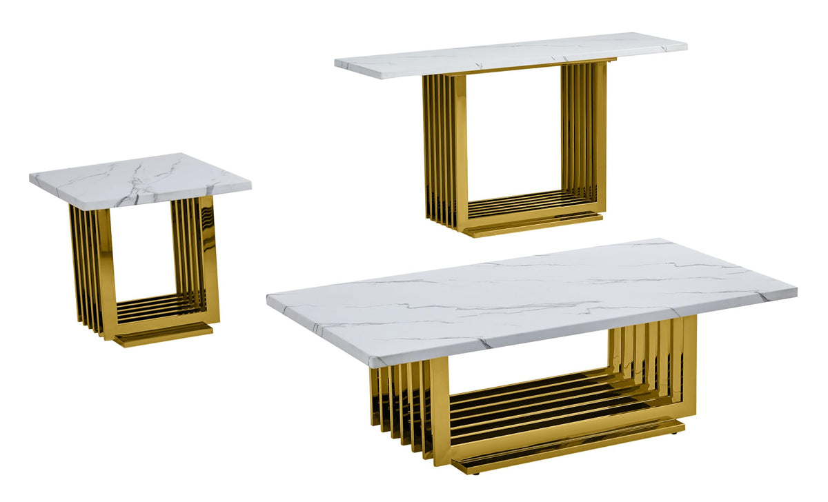 Best Quality Furniture Ct313 Coffee Table Set, 3-Piece, White/Gold