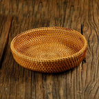 Amololo Hadewoven Round Rattan Fruit Basket Wicker Food Tray Weaving Storage Holder Dinning Room Bowl, 7   Decorative Natural Ba