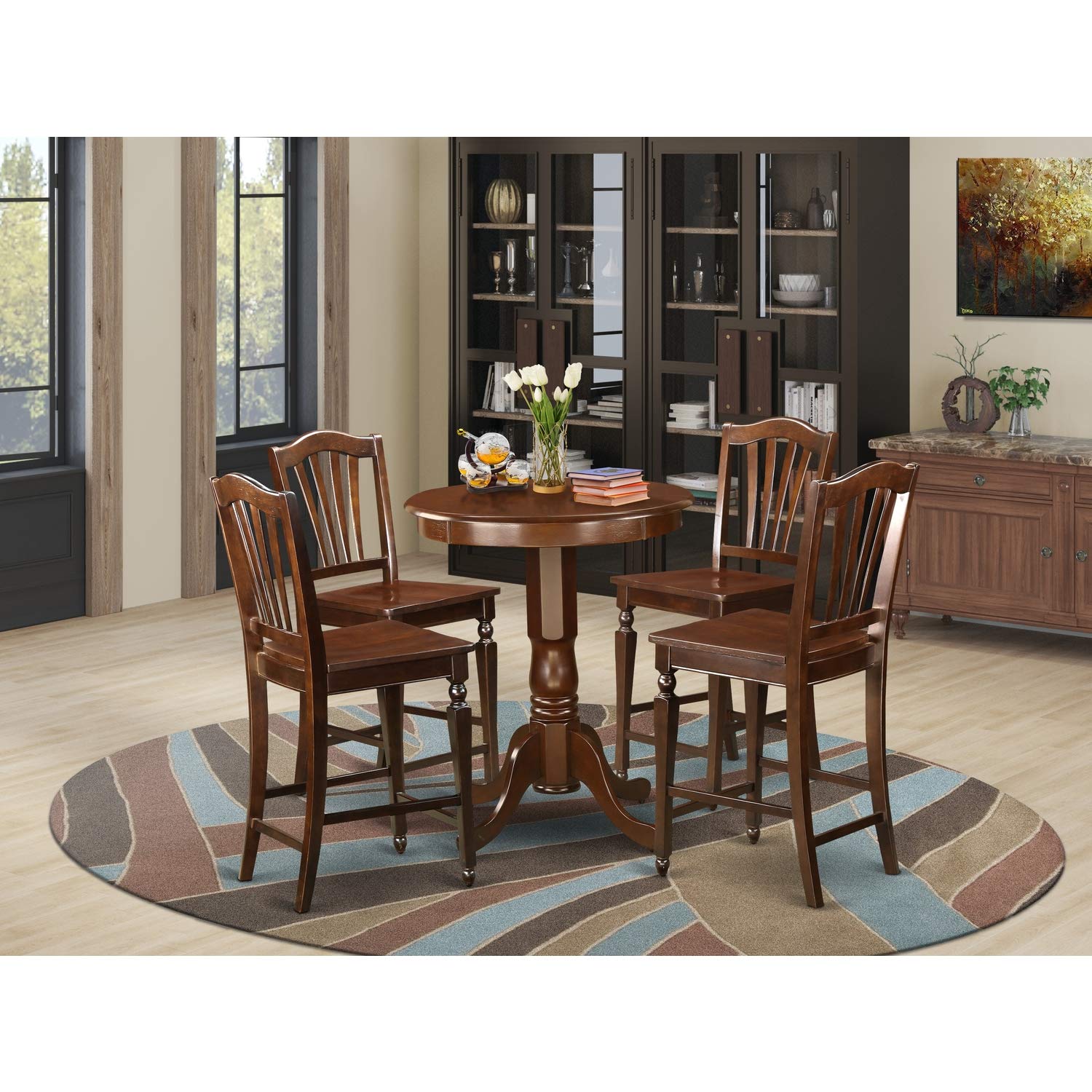 East West Furniture Edch5-Mah-W 5 Pc Counter Height Set - High Top Table And 4 Kitchen Bar Stool.