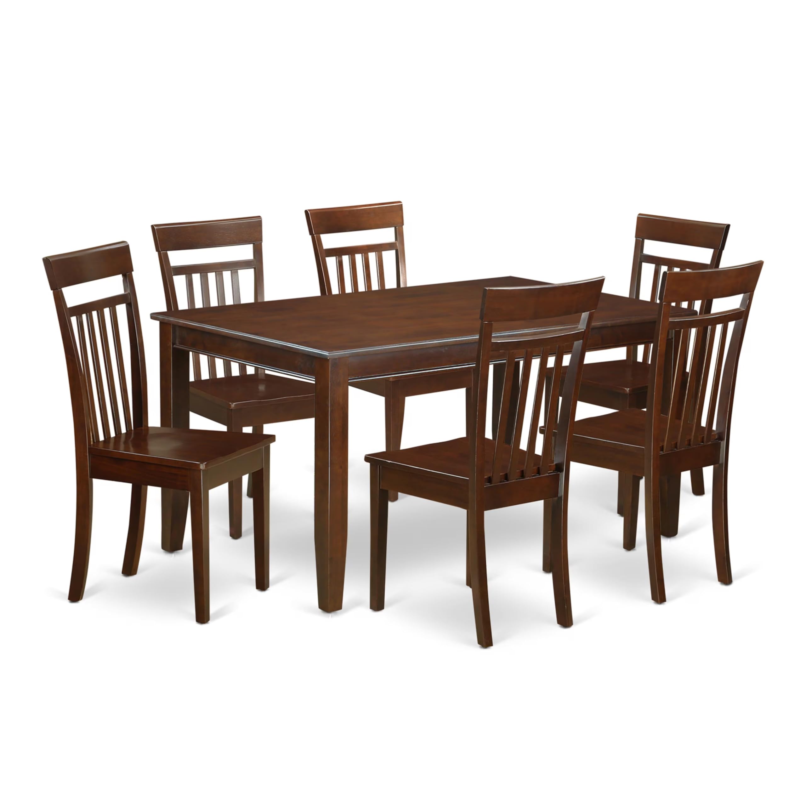 East West Furniture DUCA7-MAH-W 7 Piece Dining Set Consist of a Rectangle Solid Wood Table and 6 Kitchen Room Chairs, 36x60 Inch, Mahogany