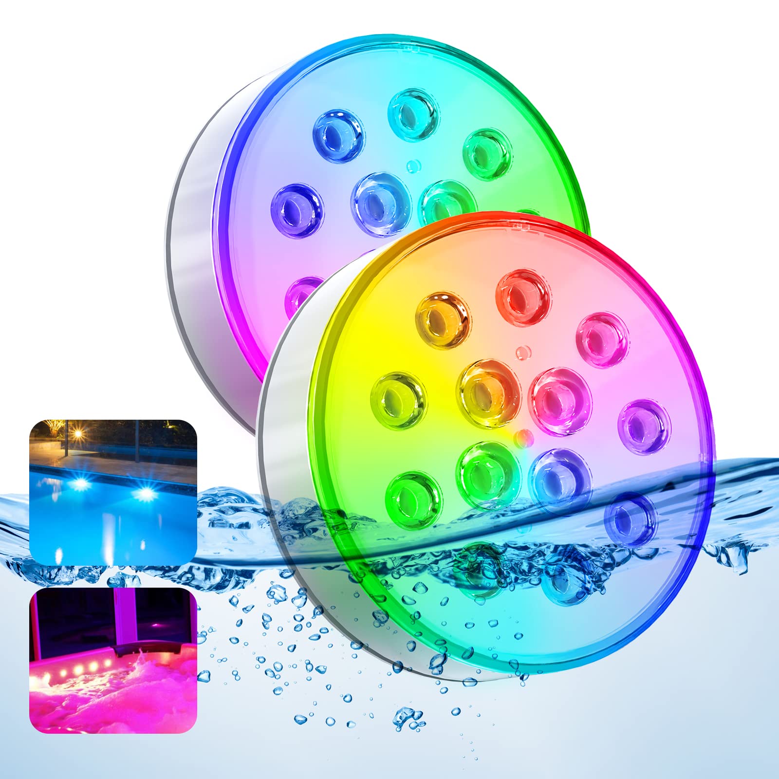Pool Lights, 2023 Upgraded Rechargeable Submersible Led Lights With Remote Ip68 Waterproof 16 Colors Hot Tub Underwater Pool Lig