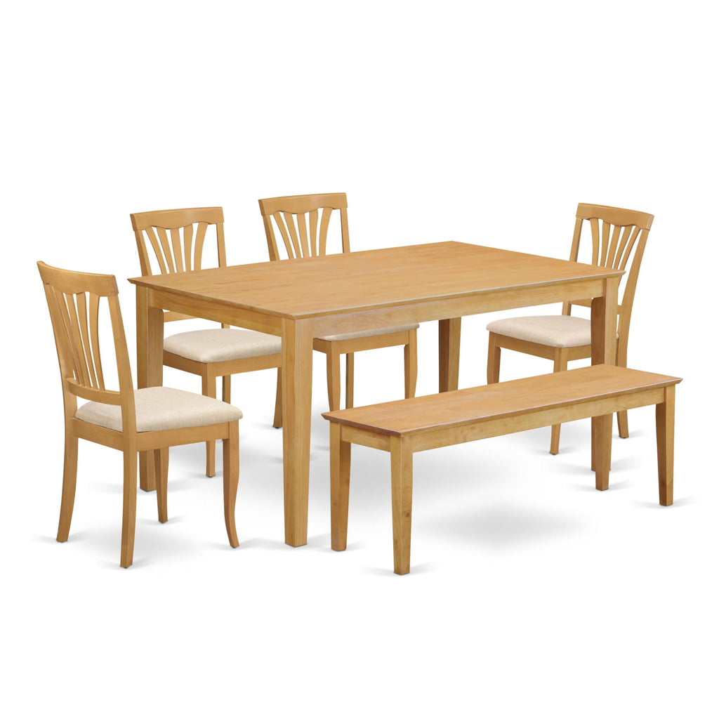 East West Furniture CAAV6-OAK-C 6 Piece Dining Room Furniture Set Contains a Rectangle Kitchen Table and 4 Linen Fabric Dining Chairs with a Bench, 36x60 Inch, Oak