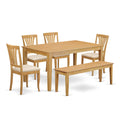 East West Furniture CAAV6-OAK-C 6 Piece Dining Room Furniture Set Contains a Rectangle Kitchen Table and 4 Linen Fabric Dining Chairs with a Bench, 36x60 Inch, Oak