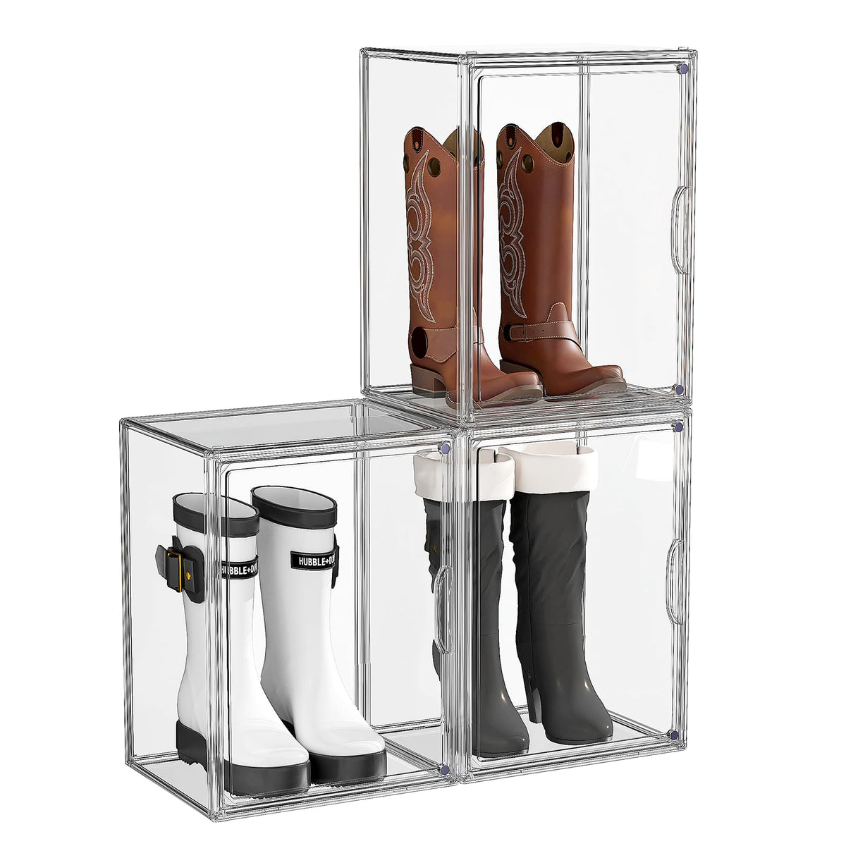 ZHAIXIAONIAN Boot Storage Organizer Tall Boots Boxes 3 Pack Clear Plastic Stackable Boot Organizers and Storage, Shoe Organizer 