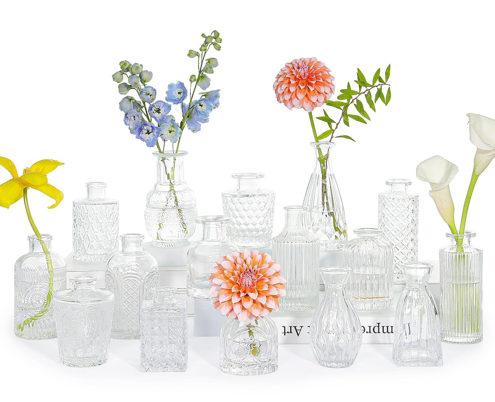 SUPMIND 16pcs Glass Bud Vase Set, Small Clear Flower Vases for Centerpieces in Bulk, Cute Mini Vintage Vase for Wedding, Home De