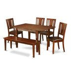 East West Furniture MLDU6D-MAH-LC 6 Piece Dinette Set Contains a Rectangle Dining Room Table with Butterfly Leaf and 4 Faux Leather Dining Chairs with a Bench, 36x54 Inch, Mahogany