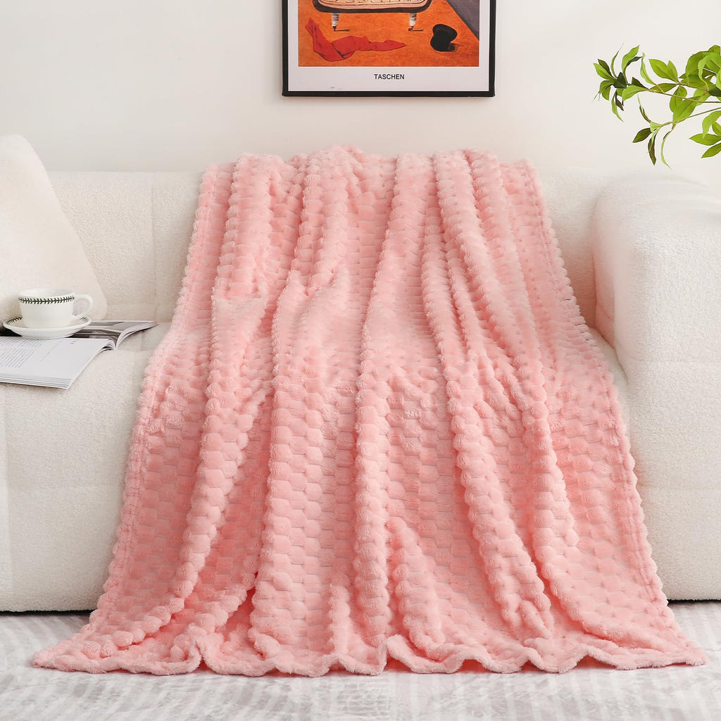 Light Pink Throw Blanket 50''  70'' Inches Gifts For Mom Fuzzy 3D Jacquard Decorative Flannel Fleece Super Soft Plush Cozy Blank