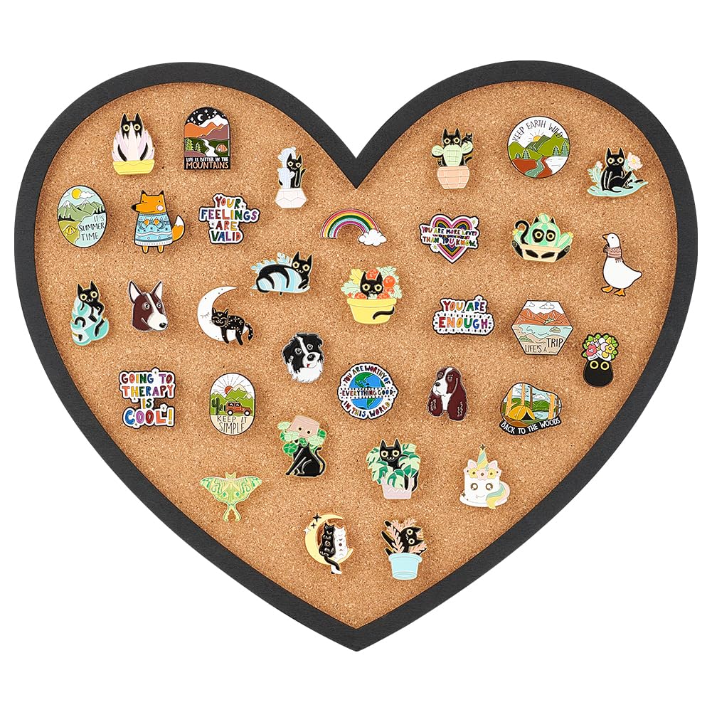 Benecreat Pin Board Heart Cork Board Bulletin Display Board, 0.8Inch Thick Wall Mounted Cork Board For Brooch Pin Storage, Offic