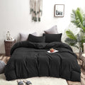 Wellboo Black Queen Size Comforter Set Women Men Solid Black Bedding Set Cotton Modern Dark Color Bed Quilts Adults Teens All Bl
