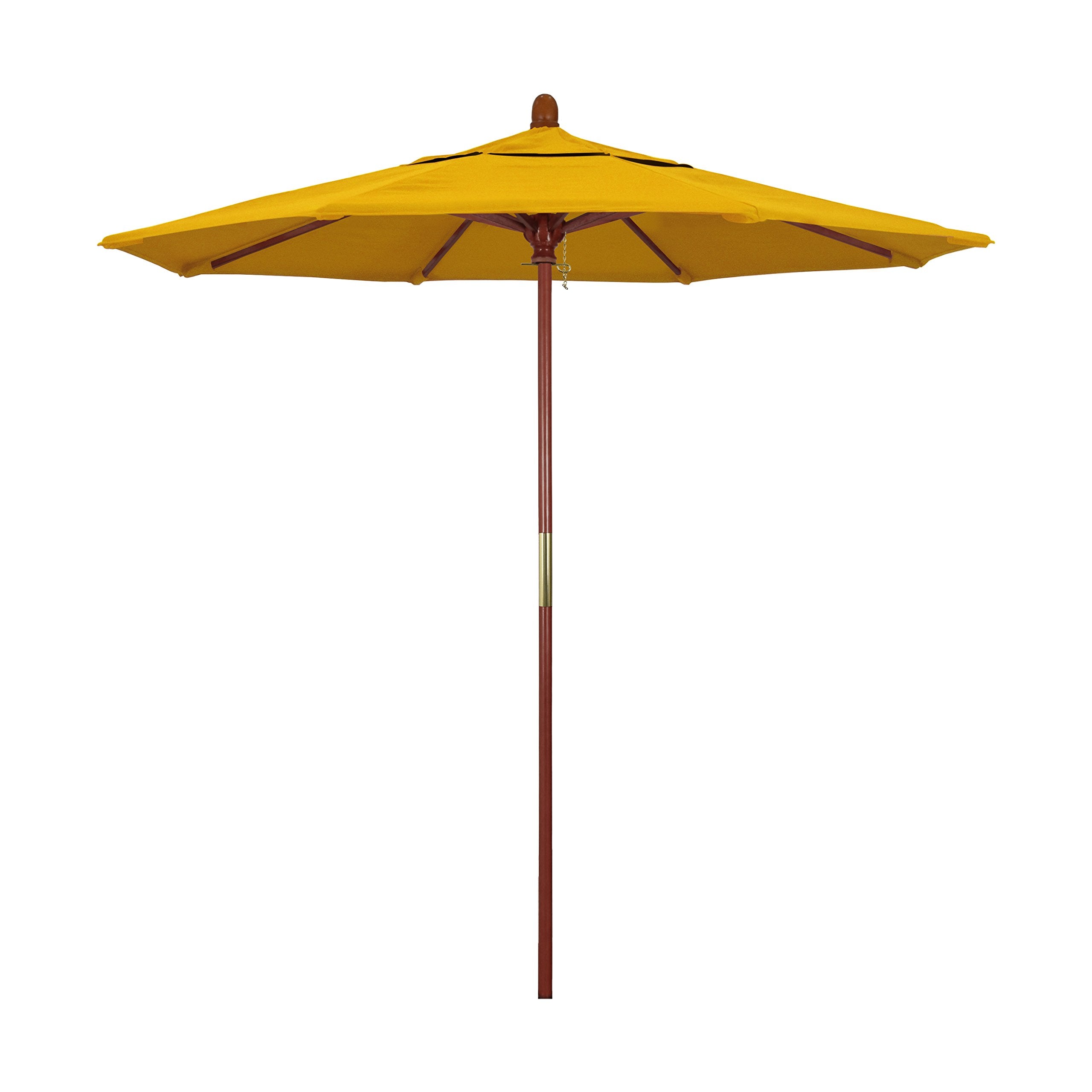 California Umbrella 7.5' Round Hardwood Frame Market Umbrella, Stainless Steel Hardware, Push Open, Pacifica Yellow