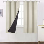 LEMOMO 100% Blackout Curtains 40 x 63 Inch/Light Beige Curtains 2 Panels with Black Liner/Double Layer Full Room Darkening Bedro