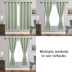 Jiuzhen Light Green Blackout Curtains With Tiebacks-Thermal Insulated, Light Blocking And Noise Reducing Grommet Curtain Drapes For Bedroom And Living Room, Set Of 2 Curtain Panels, 52X84 Inch Length