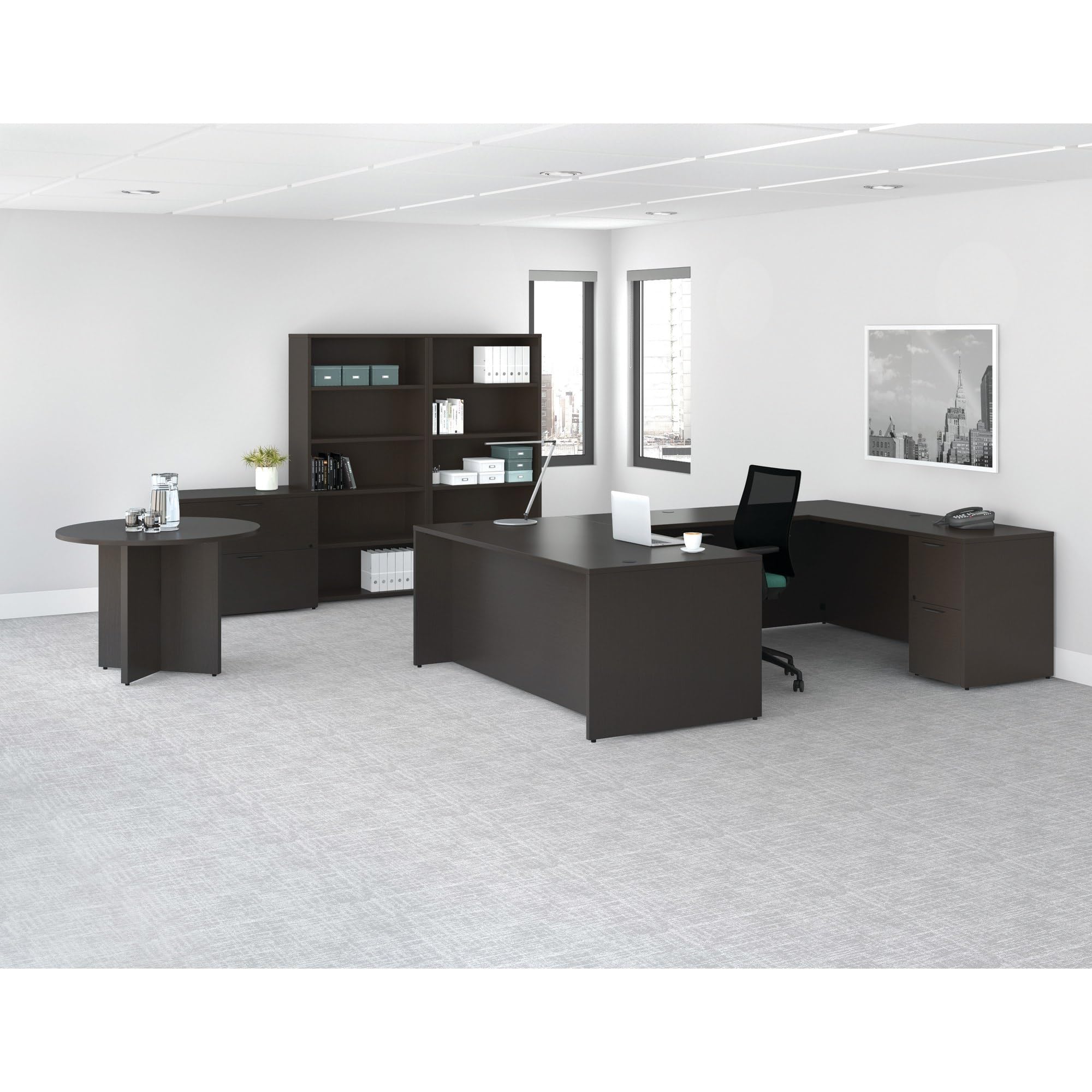 Lorell Prominence 2.0 Espresso Laminate Box/Box/File Left-Pedestal Desk