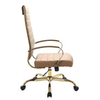 LeisureMod Benmar Modern High-Back Adjustable Swivel Leather Office Chair with Gold Frame, Light Brown