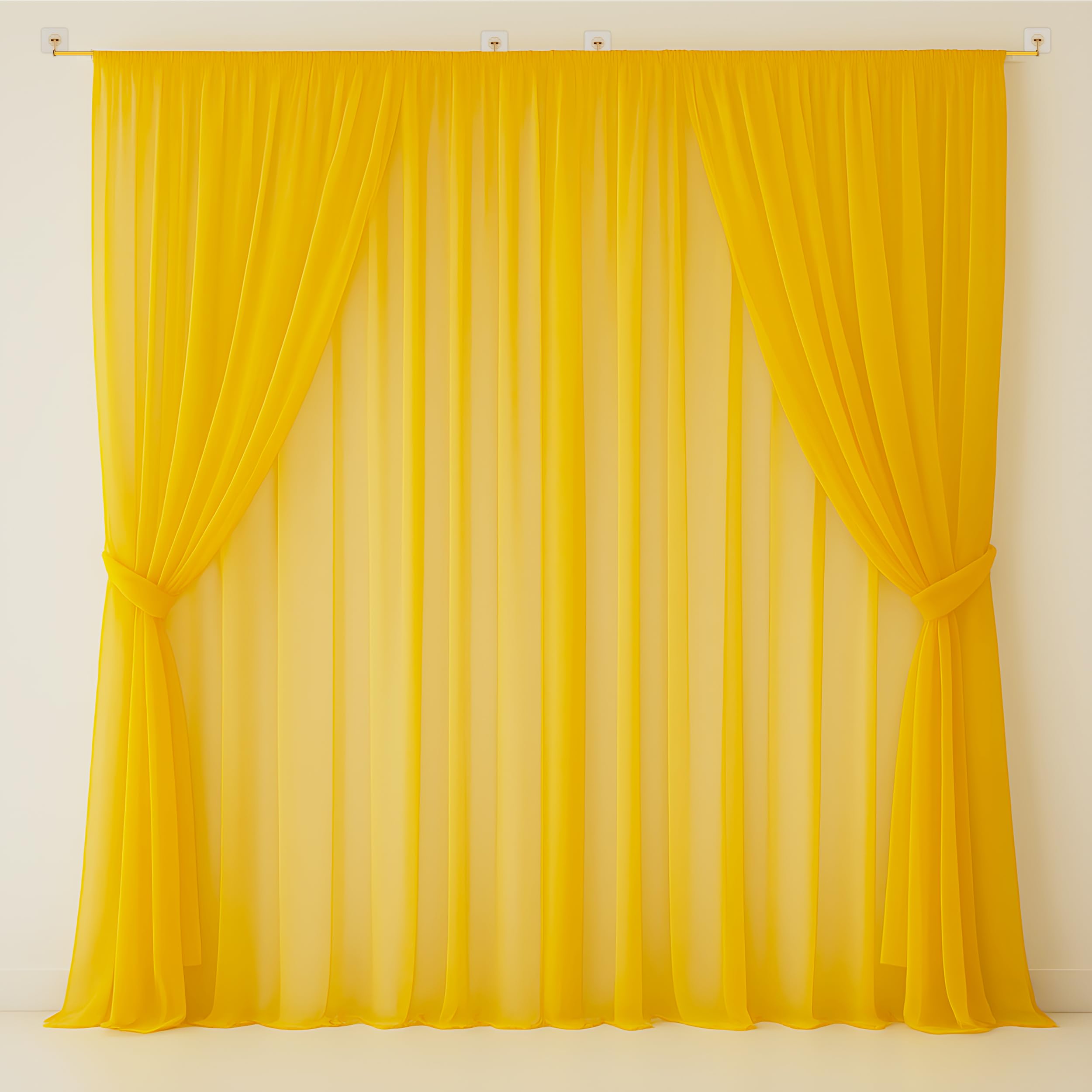 1Iam Yellow Decoration Net Combo Pack Of 10 | 4Pcs 8X5Ft Stitched Yellow Net, 4Pcs Hooks & 2Pcs Ribbon For Home Decor, Birthday,