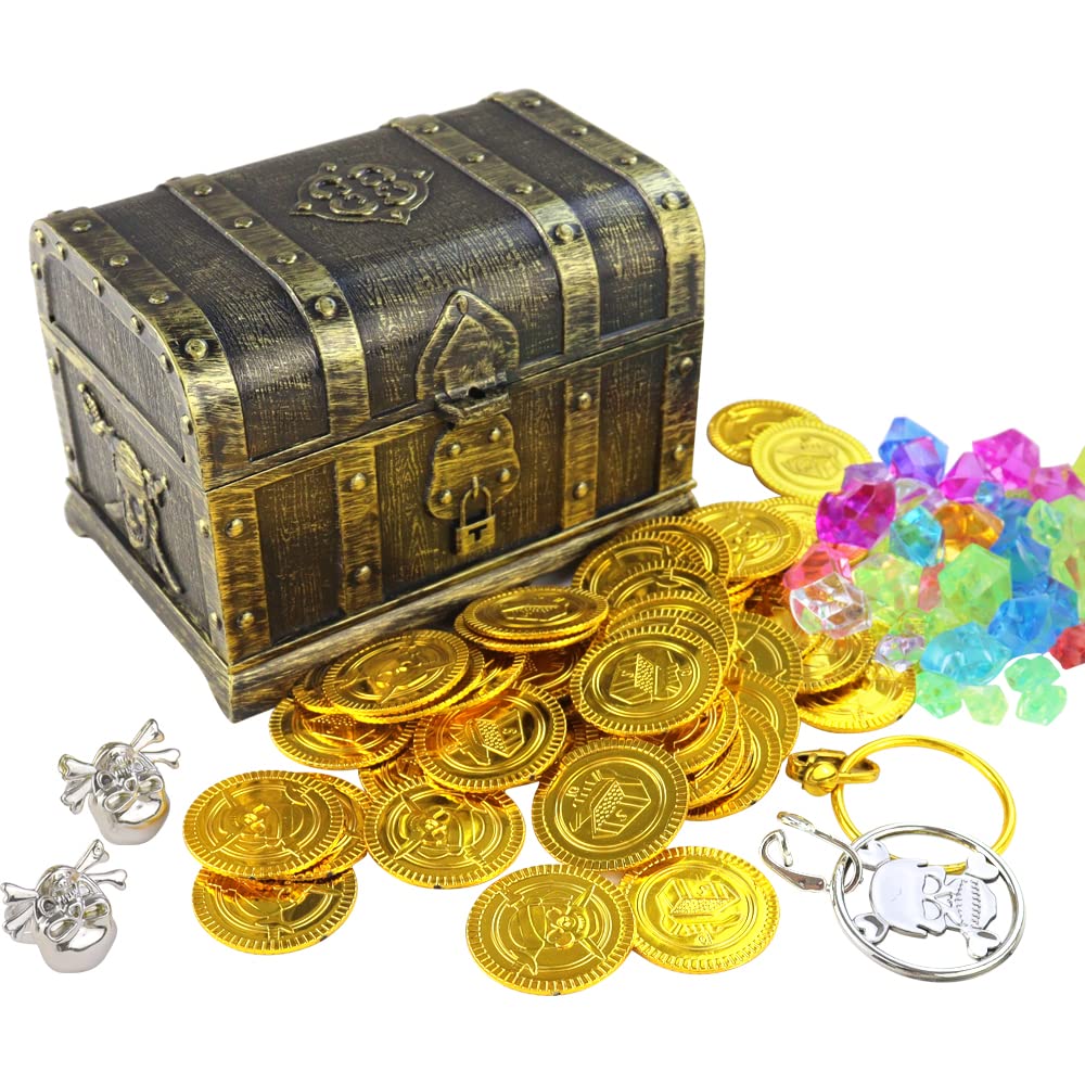 AEVBSOY Pirate Treasure Chest Toys Kids Storage Pirate Treasure Chest Adventurous Treasure Box with Lock Toy Treasure Chest Box 