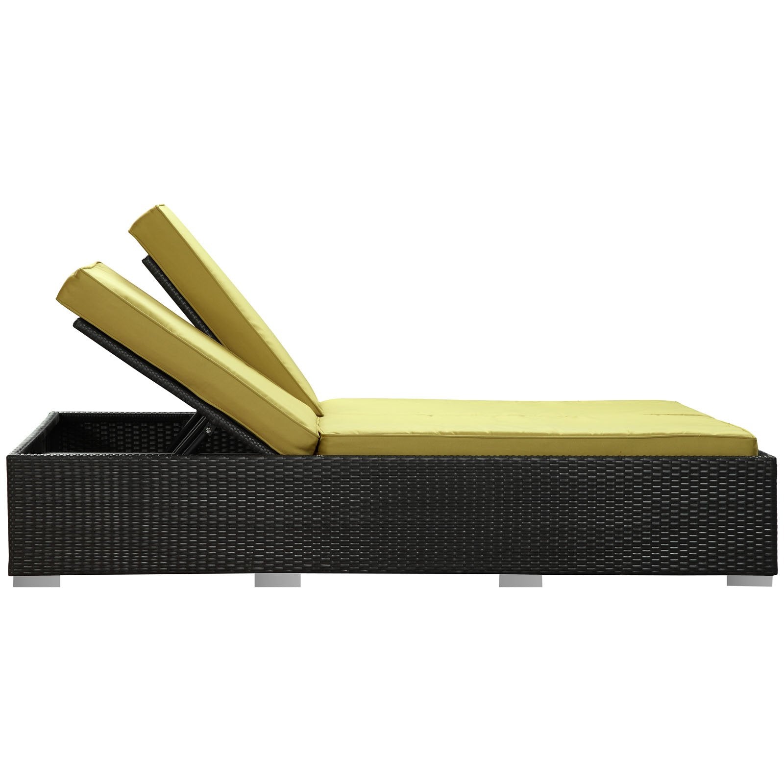 Modway Evince Two-Seater Outdoor Wicker Patio Chaise Recliner In Espresso With Peridot Cushions